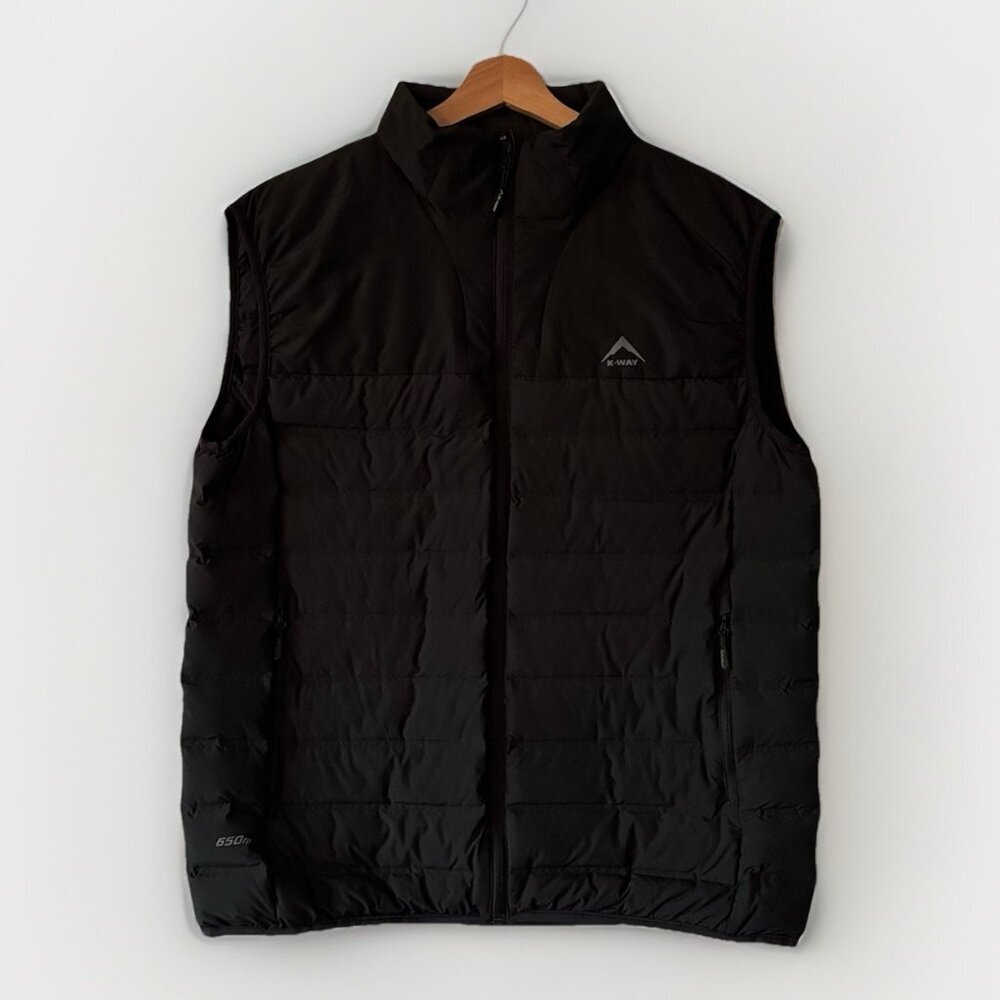 K-WAY Down Vest Bodywarmer 650 FP Puffer Black Mens L Outdoor Casual Minimalist